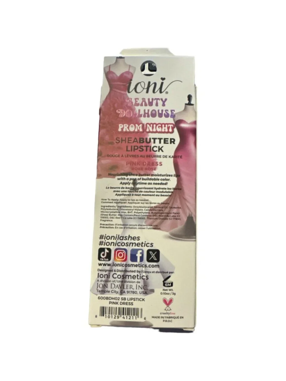 Ioni Beauty Dollhouse Prom Night Shea Butter Lipstick Pink Dress new